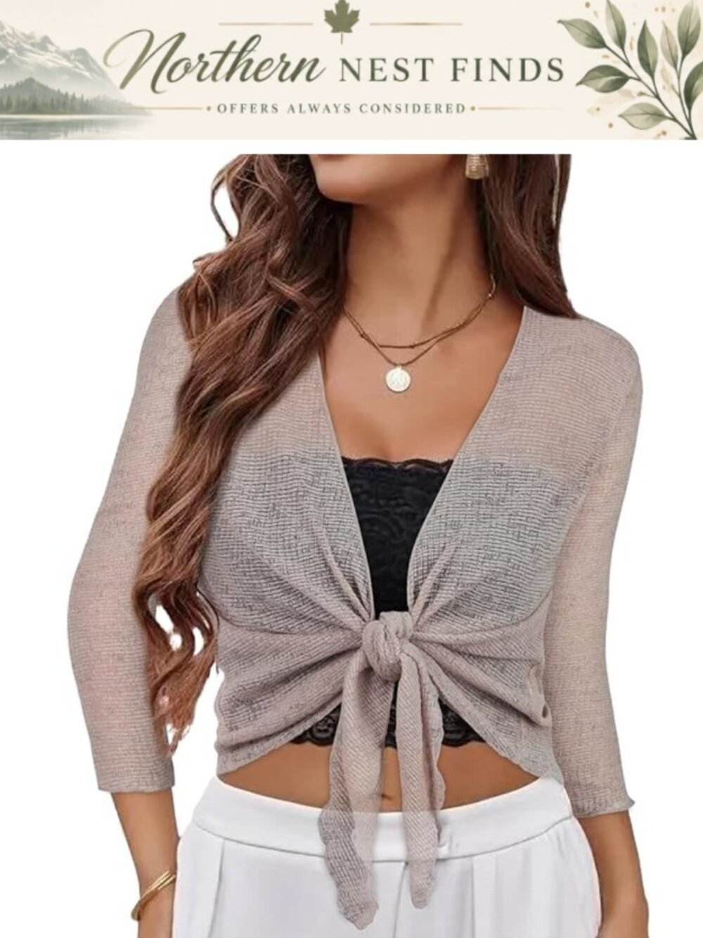 Sheer Bolero Shrug 3/4 Sleeve Tie Front Summer Cardigan Women